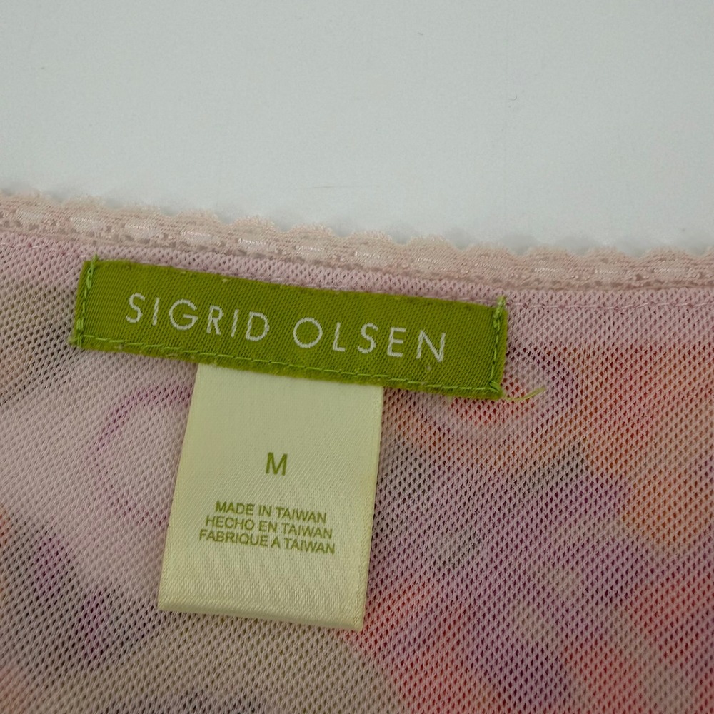 Sigrid Olsen Womens Medium Orange Floral Mesh Top V-Neck Lace Trim Y2K Retro - Picture 3 of 6